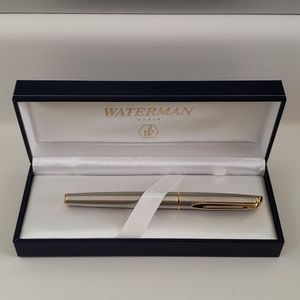 Waterman Fountain Pen in Stainless Steel with Gold Trim